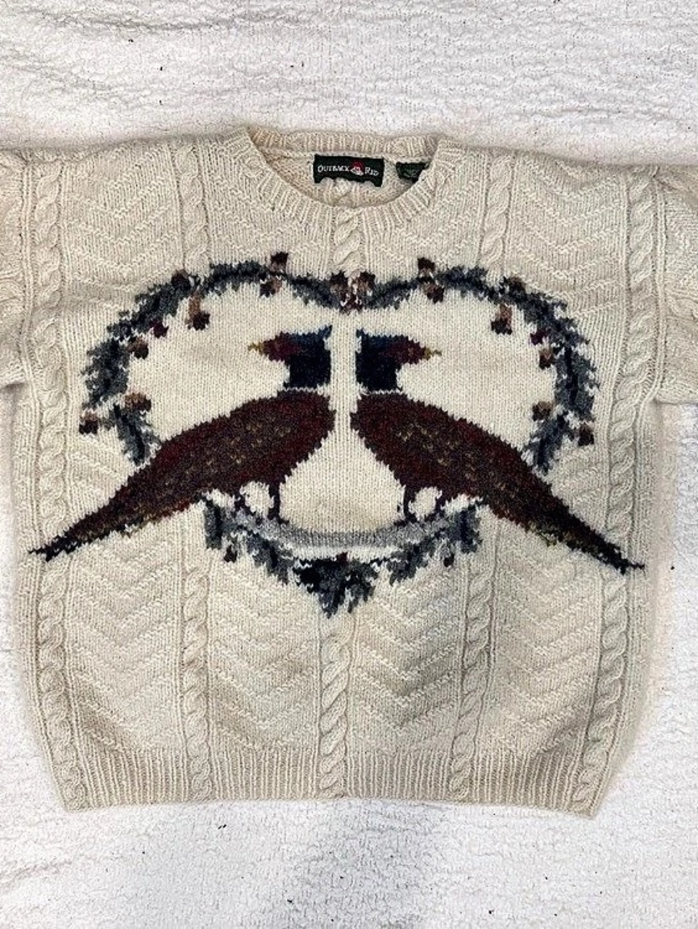 Vintage 1980s/1990s Outback Red 100% Wool Pheasant Intarsia Knit Sweater #C0043